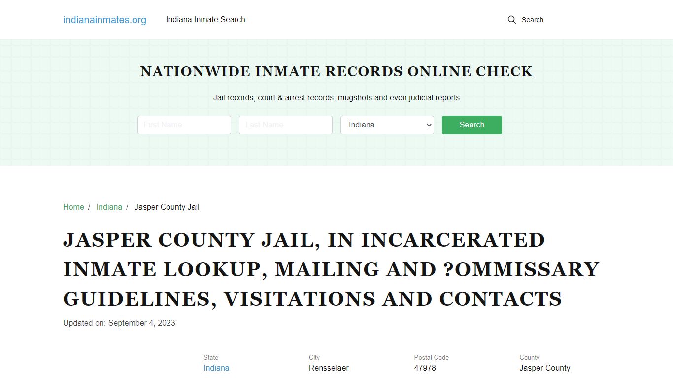 Jasper County Jail, IN: Offender Locator, Visitation & Contact Info